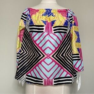 Marie Oliver Multicolor Off the Shoulder Geometric Silk Blend Top, Medium